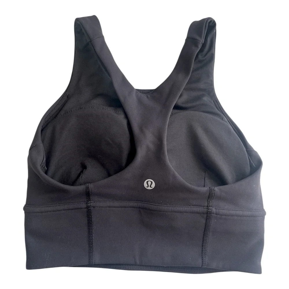Lululemon‎ Black Wunder Train Long-Line Sports Bra Medium Support Sz 4 Gym